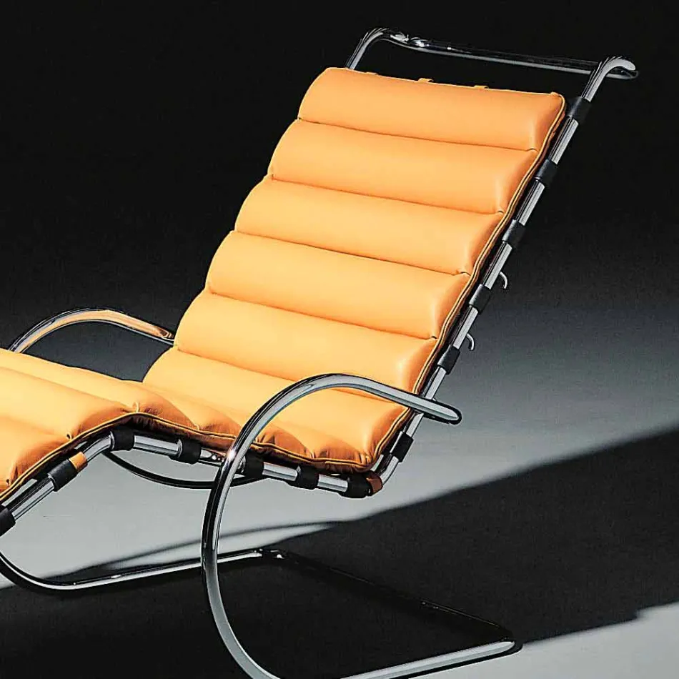 Leren chaise longue met verchroomde stalen structuur Made in Italy - Beiroet Viadurini