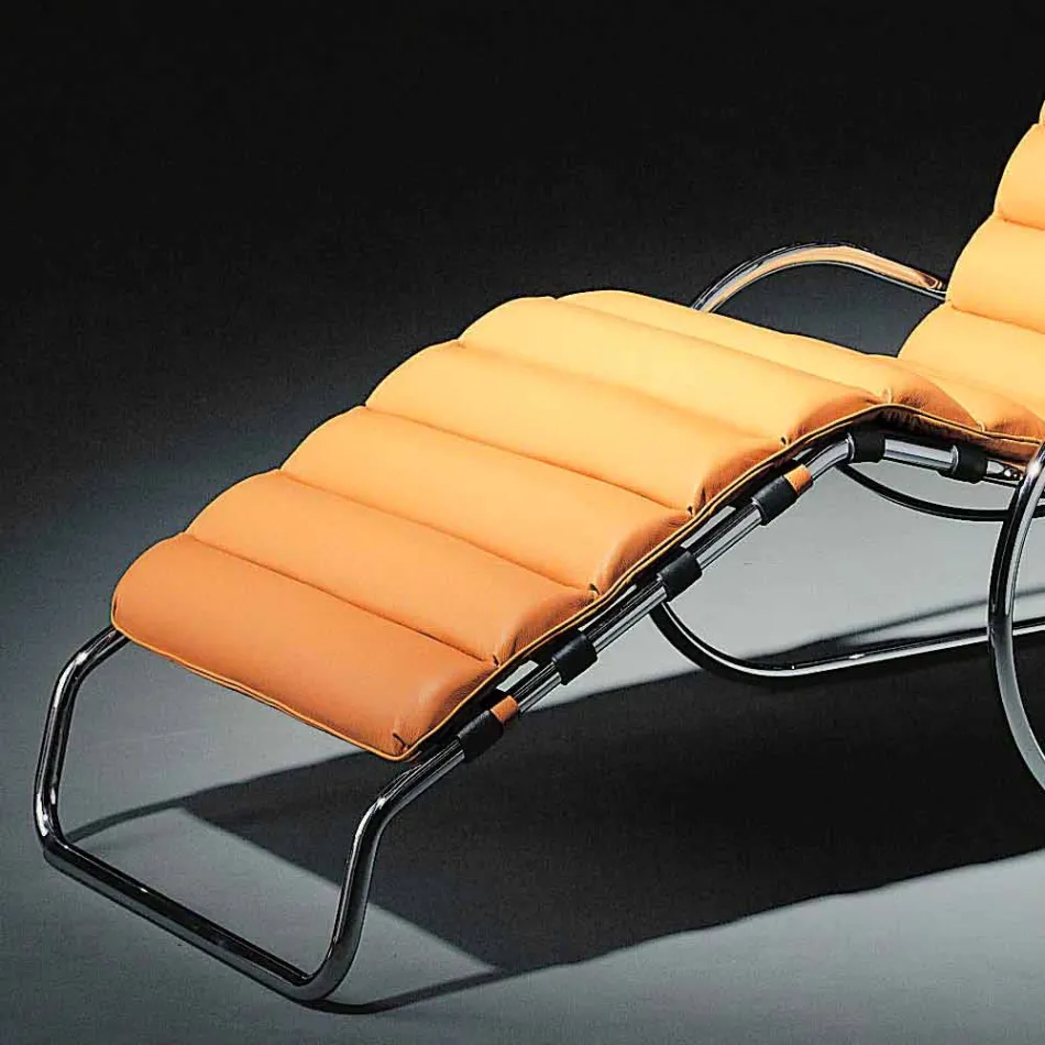 Leren chaise longue met verchroomde stalen structuur Made in Italy - Beiroet Viadurini