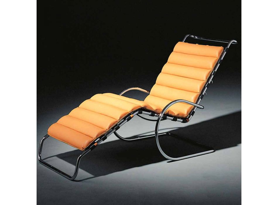 Leren chaise longue met verchroomde stalen structuur Made in Italy - Beiroet Viadurini