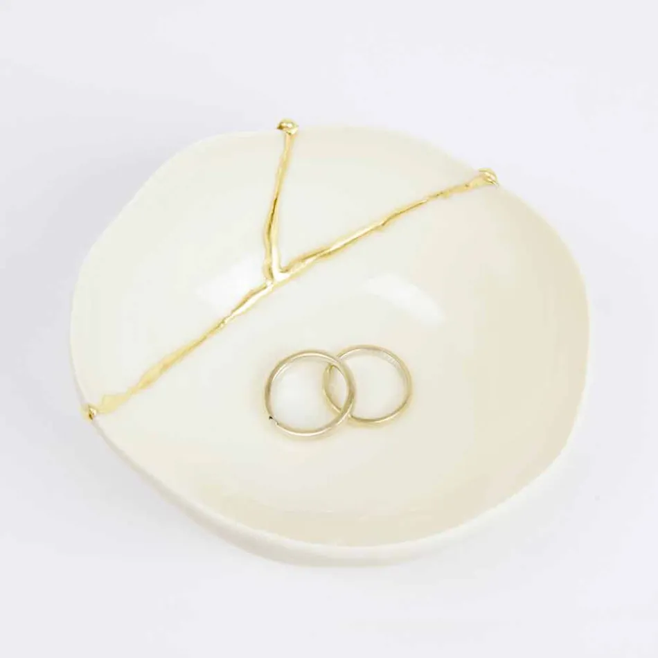 Kommen in wit porselein en Italiaans luxe design met bladgoud - Cicatroro Viadurini