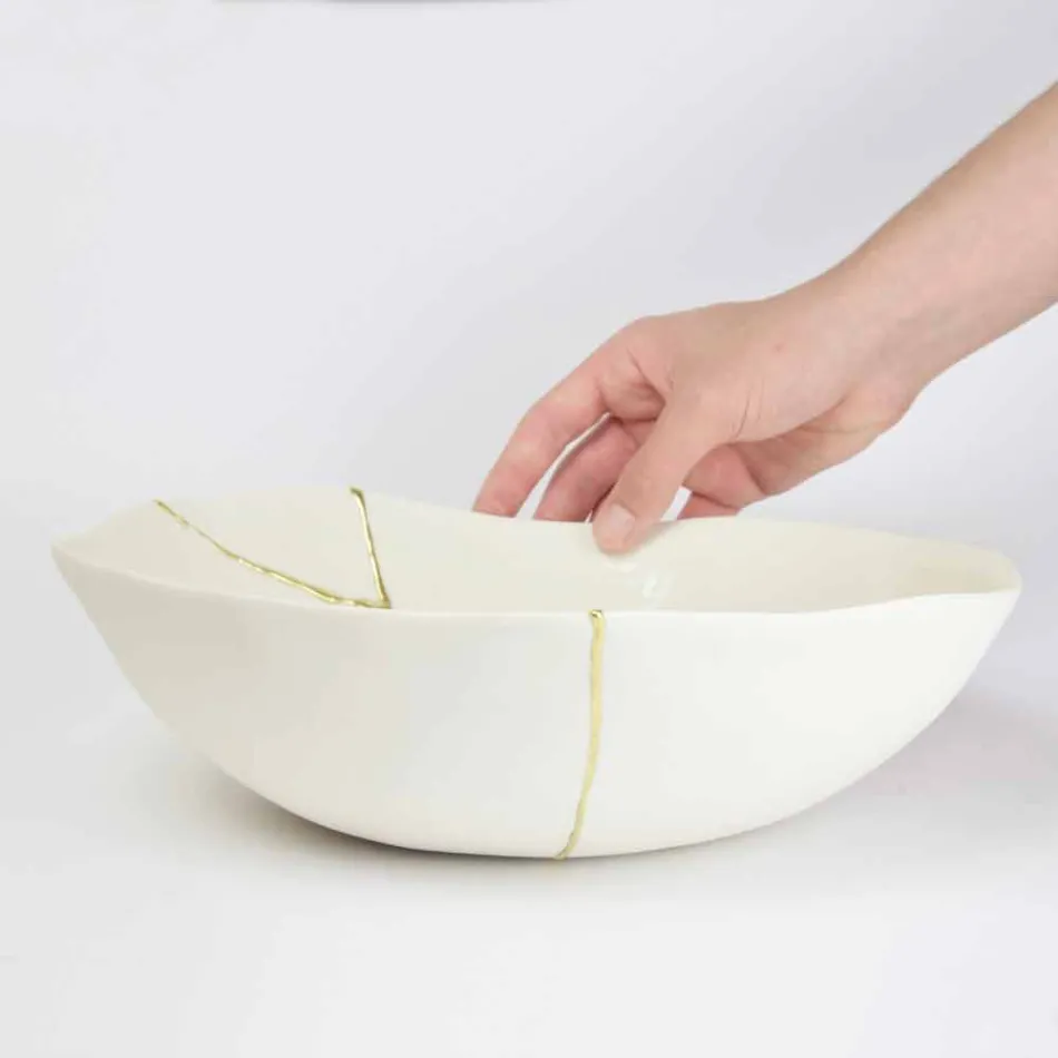 Kommen in wit porselein en Italiaans luxe design met bladgoud - Cicatroro Viadurini