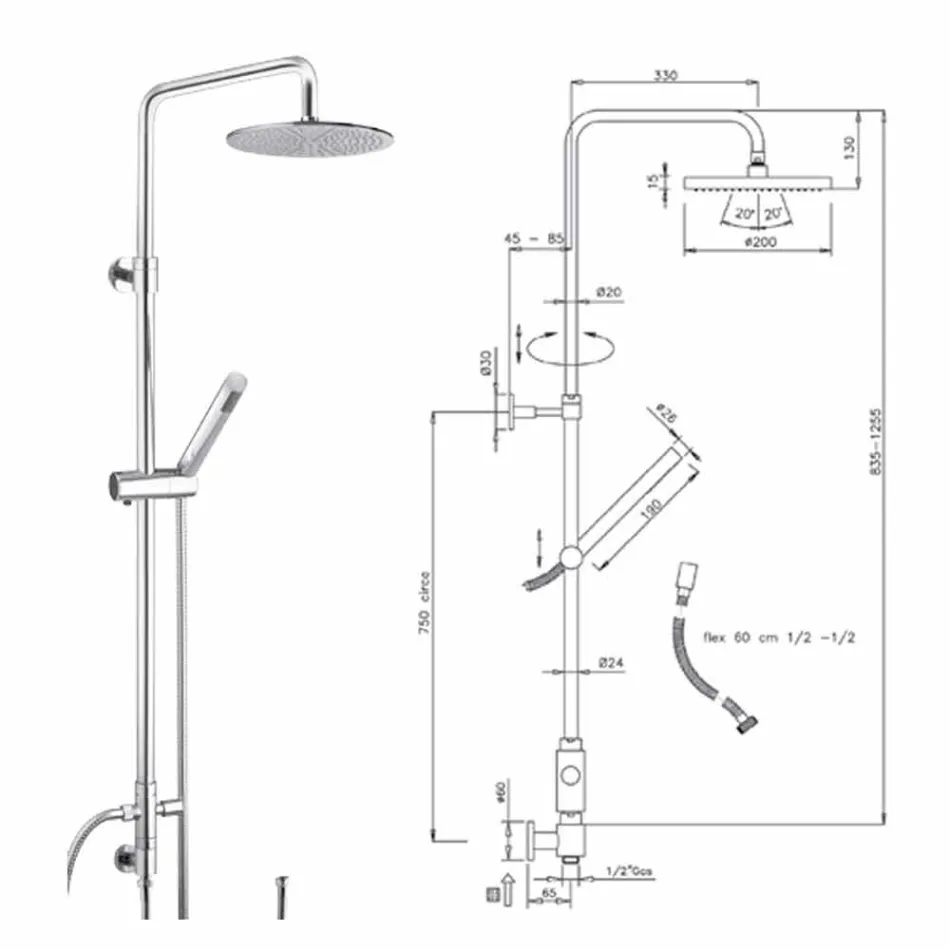 Douchekolom met ronde doorsnede in messing met handdouche Made in Italy - Amadeo Viadurini