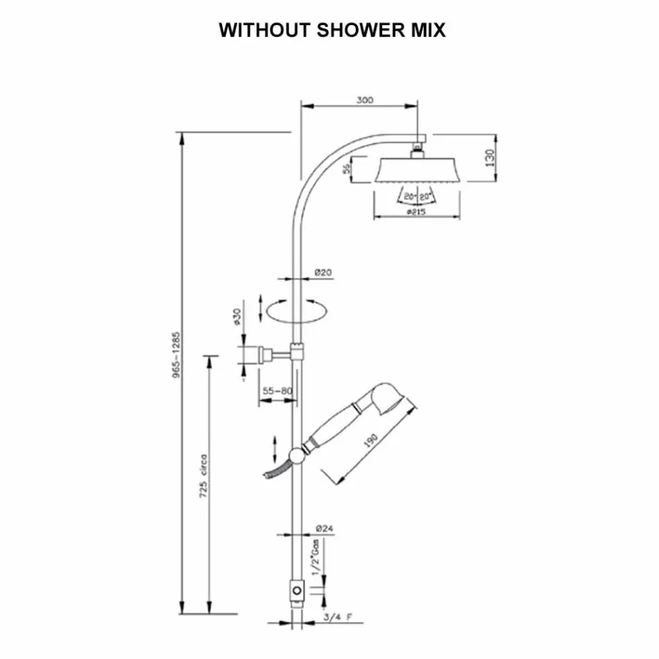 Klassieke messing douchekolom met ronde douchekop Made in Italy - Yari Viadurini