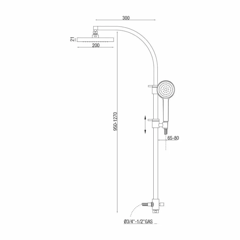 Douchekolom met omstelling en vierkante douchekop Made in Italy - zilver Viadurini