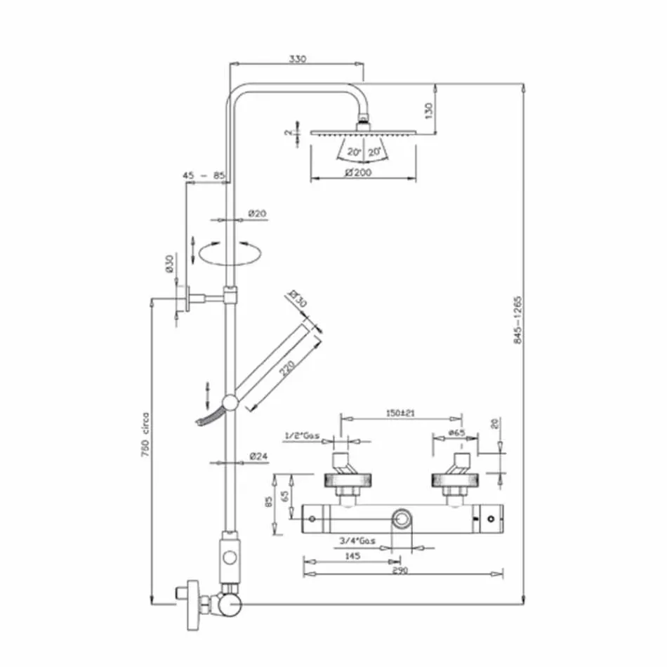 Douchekolom met ultradunne stalen douchekop Made in Italy - Studio Viadurini