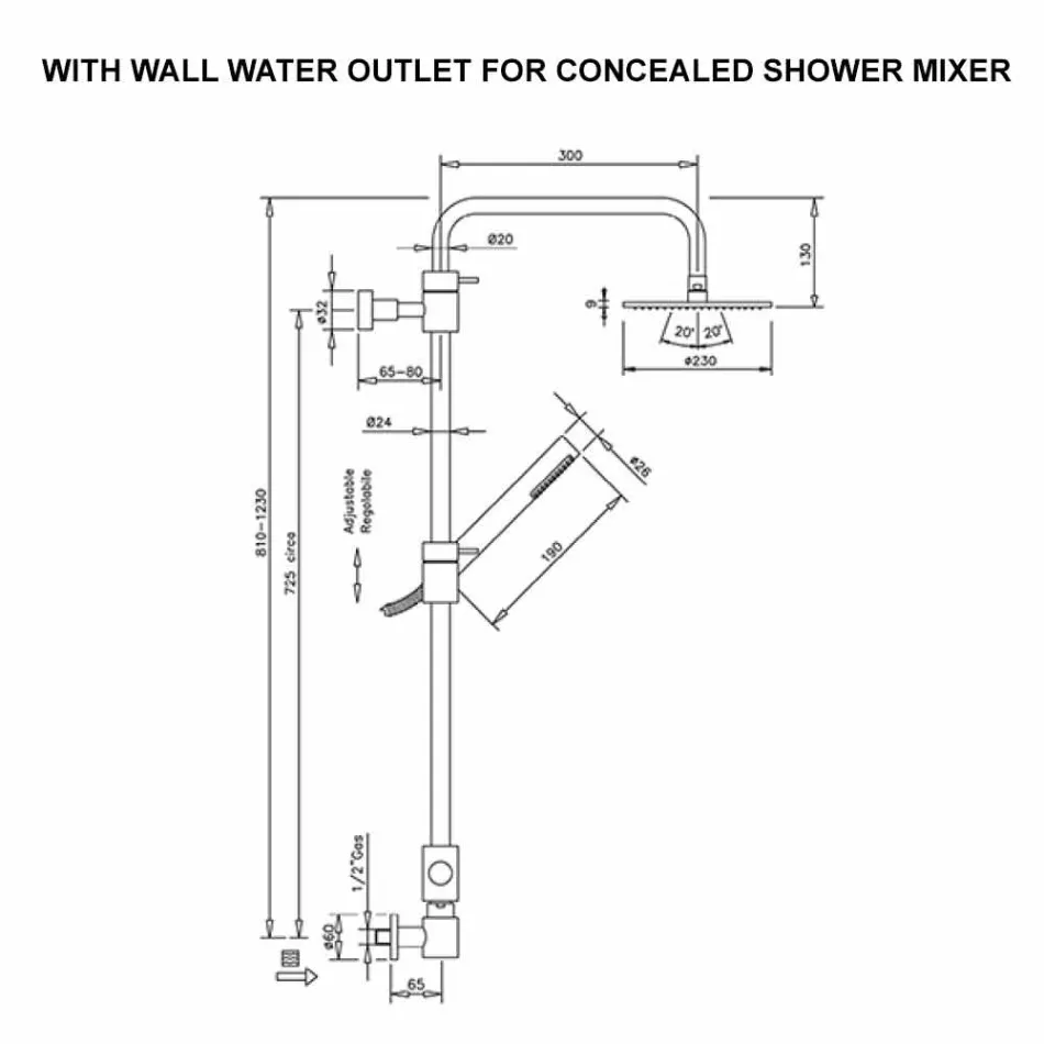 Messing douchekolom met abs douche en Made in Italy douchekop - afzuigkap Viadurini