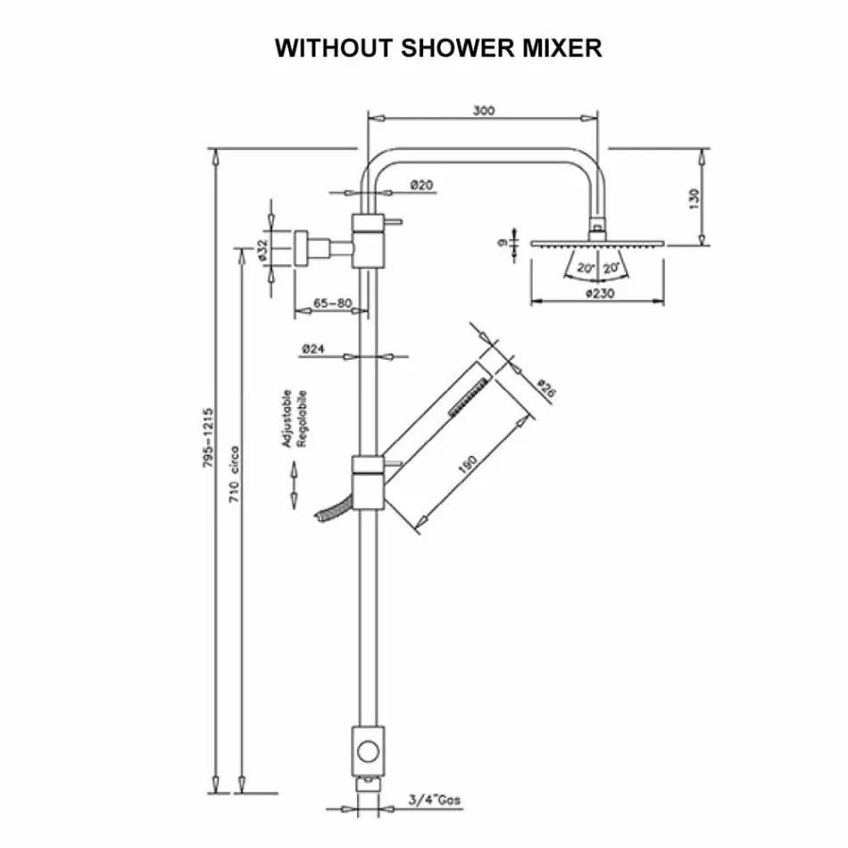 Messing douchekolom met abs douche en Made in Italy douchekop - afzuigkap Viadurini