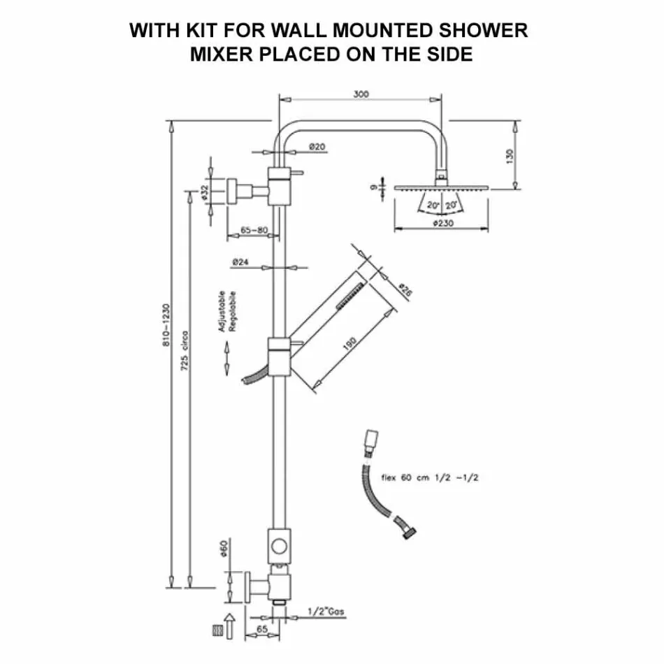 Messing douchekolom met abs douche en Made in Italy douchekop - afzuigkap Viadurini