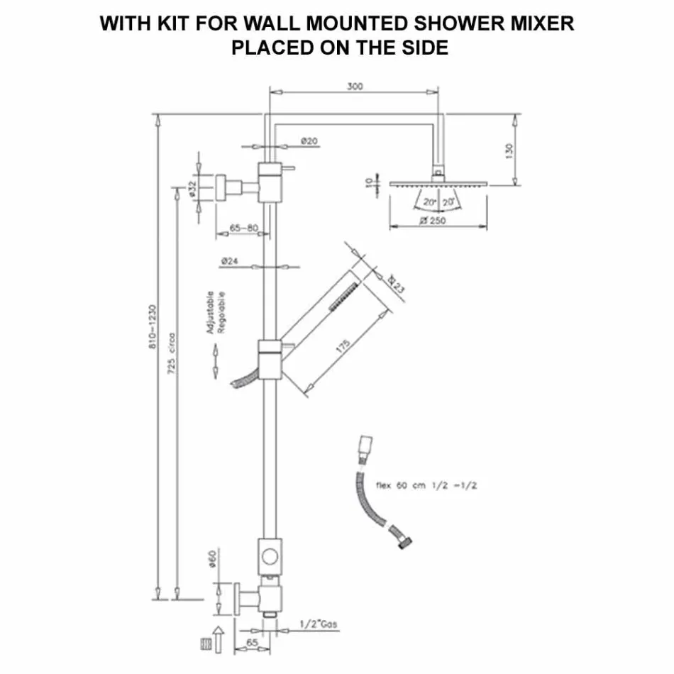 Messing douchekolom met vierkante stalen douchekop Made in Italy - Lipari Viadurini