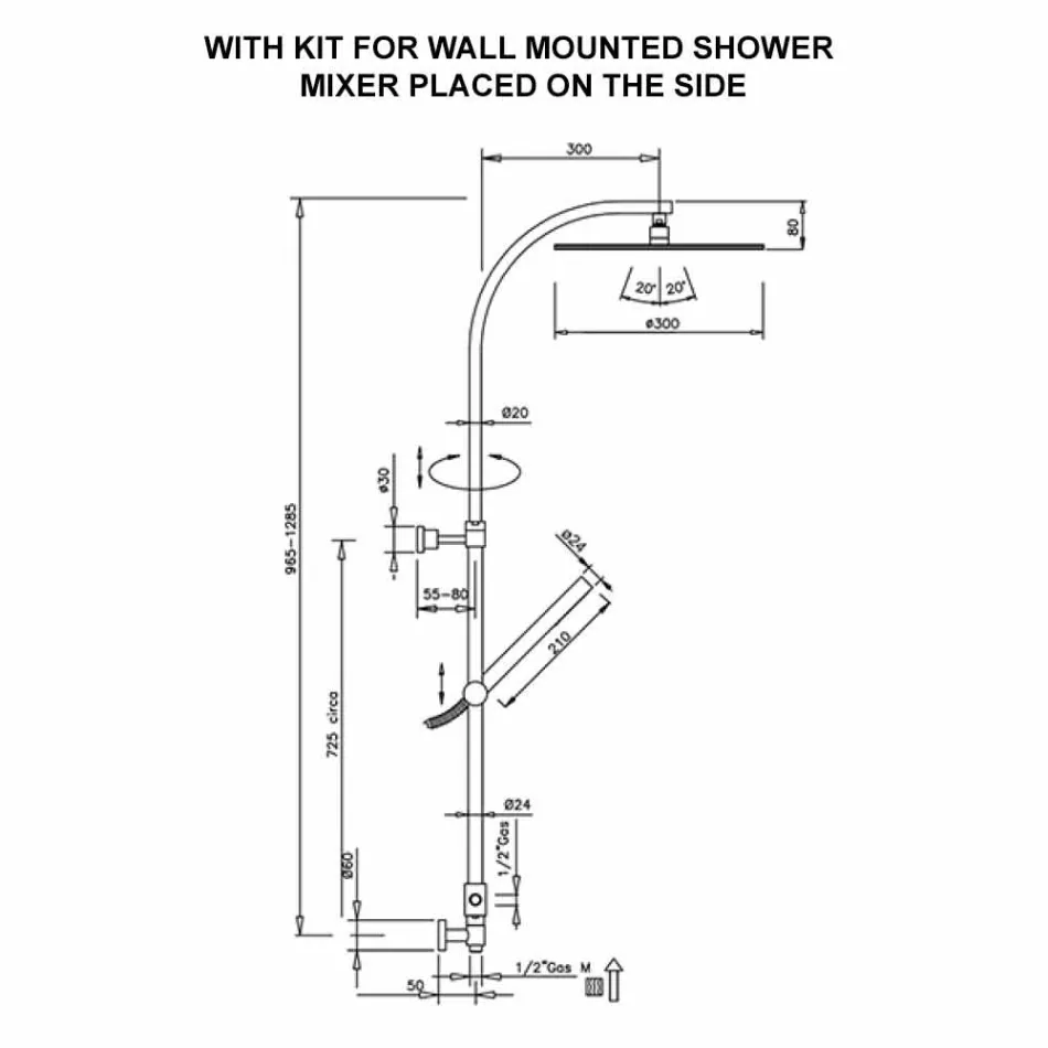 Messing douchekolom met ronde stalen douchekop Made in Italy - Kennedy Viadurini