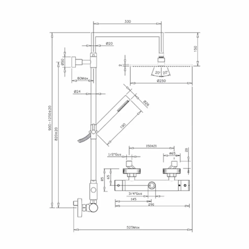 Messing douchekolom met ronde ultradunne douchekop Made in Italy - Merio Viadurini