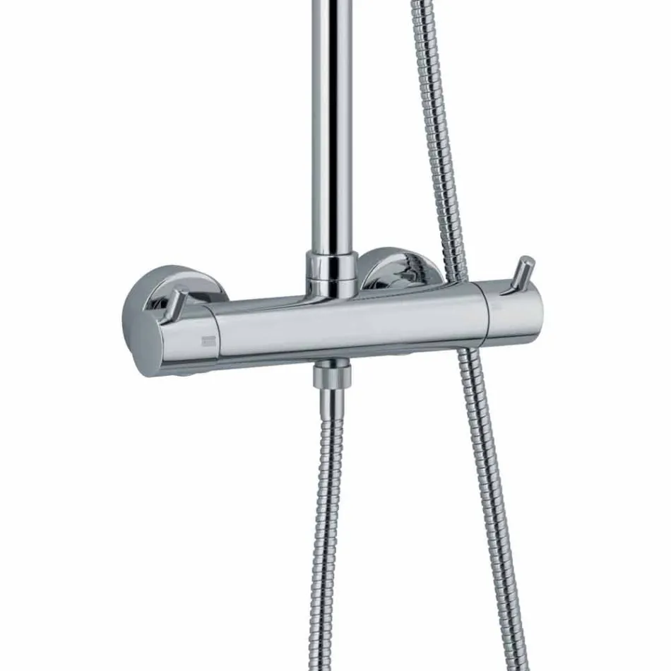 Douchekolom in verchroomd messing met flexibele slang en handdouche gemaakt in Italië - Griso Viadurini