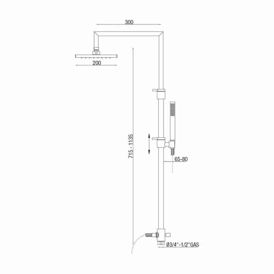 Douchekolom in verchroomd messing met douchekop en flexibele slang Made in Italy - Cunio Viadurini