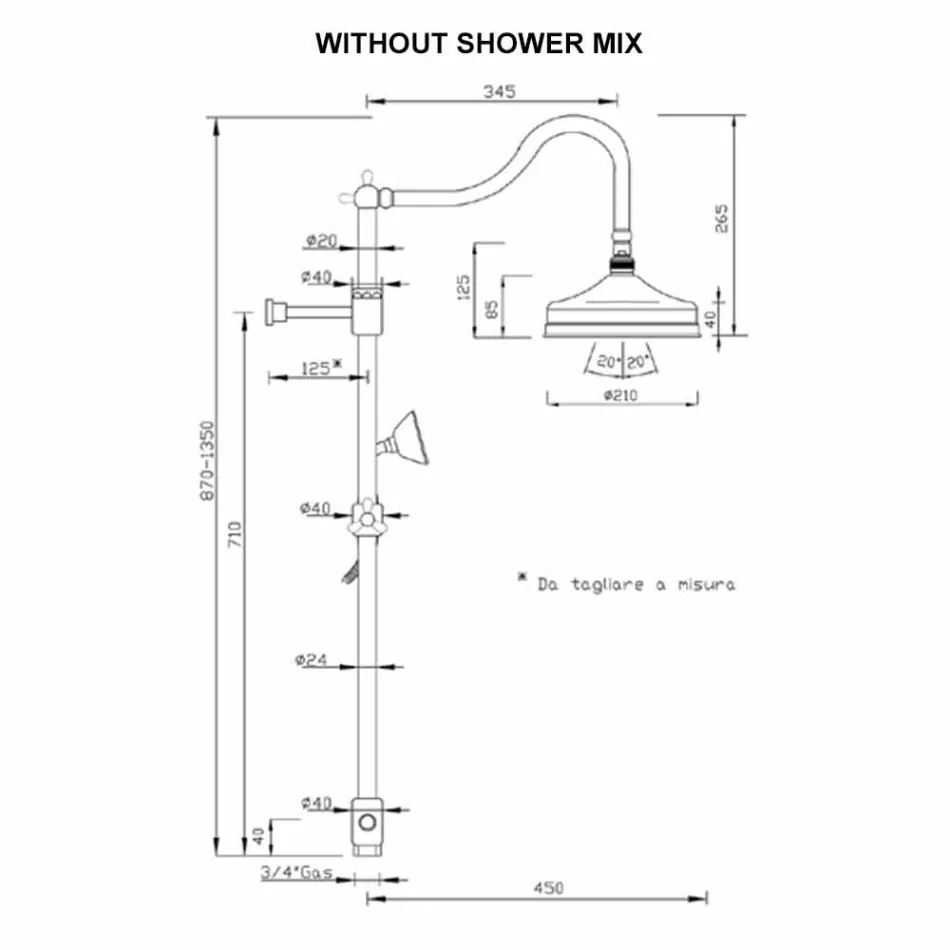 Messing douchekolom zonder kraan Klassiek ontwerp Made in Italy - Yunda Viadurini