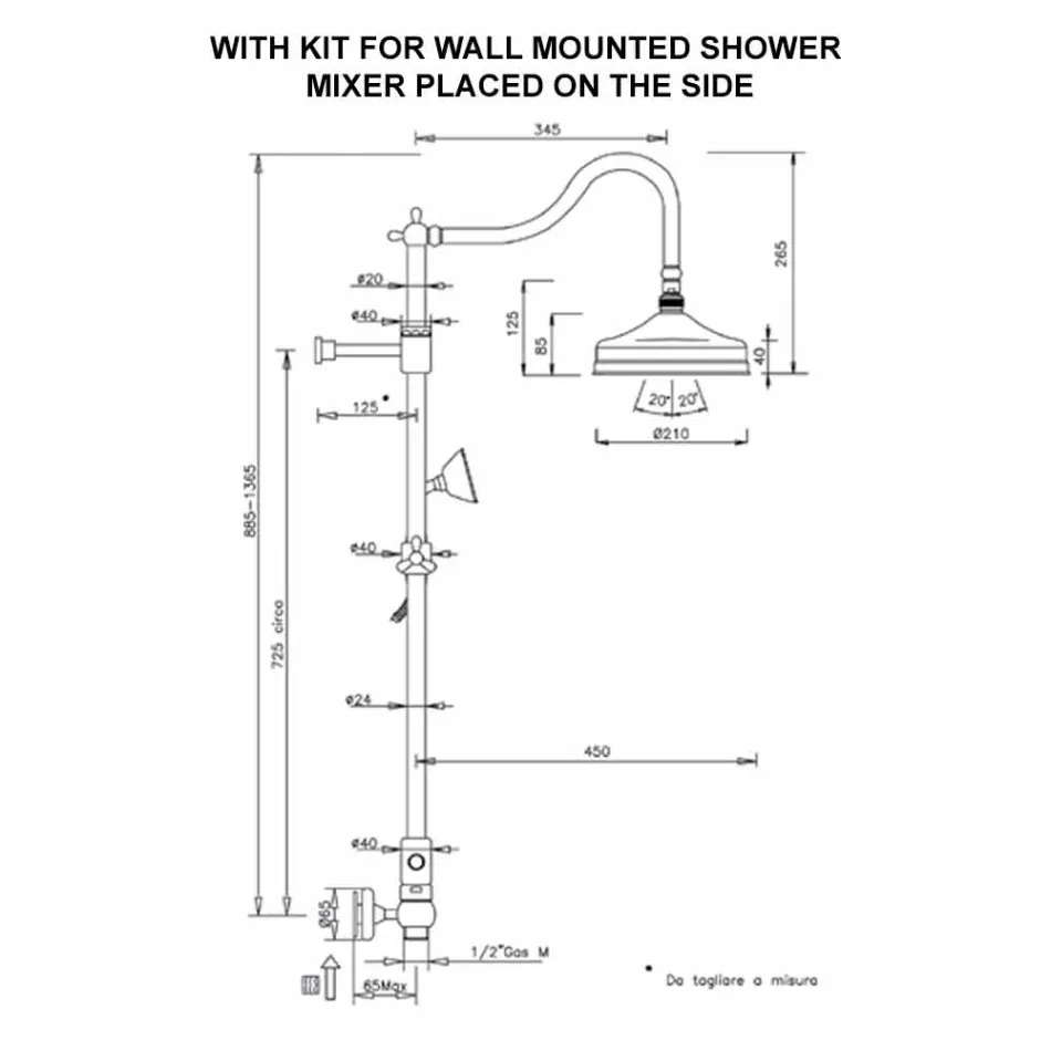 Messing douchekolom zonder kraan Klassiek ontwerp Made in Italy - Yunda Viadurini