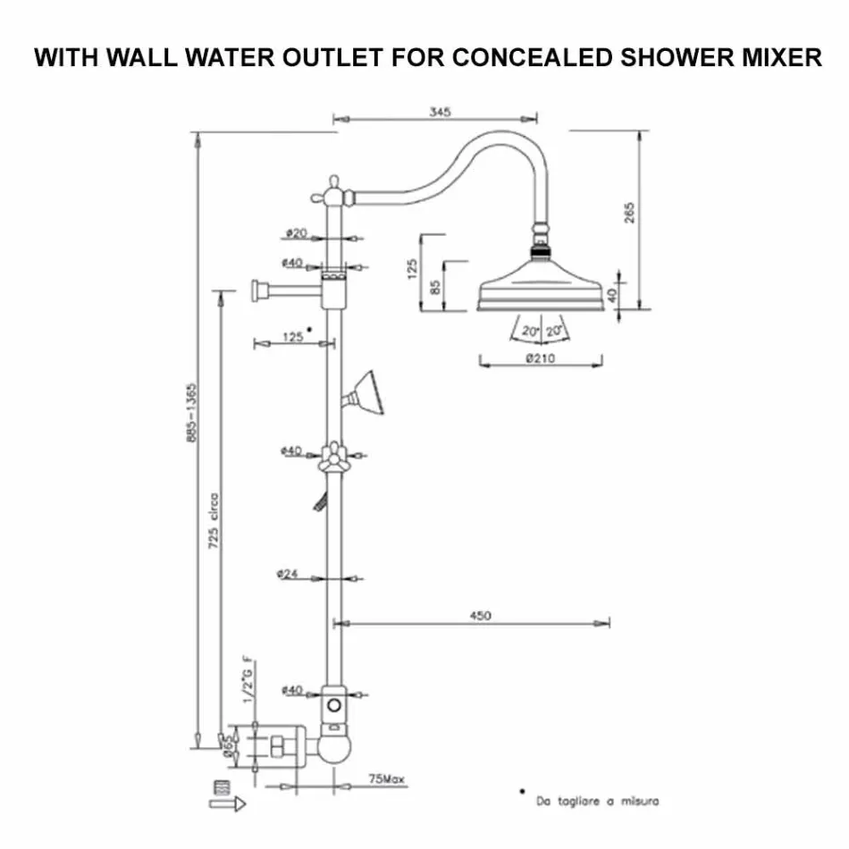 Messing douchekolom zonder kraan Klassiek ontwerp Made in Italy - Yunda Viadurini