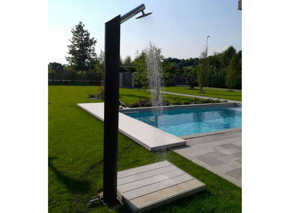 Solar Garden Shower Column in zwart roestvrij staal Made in Italy - Werner Viadurini