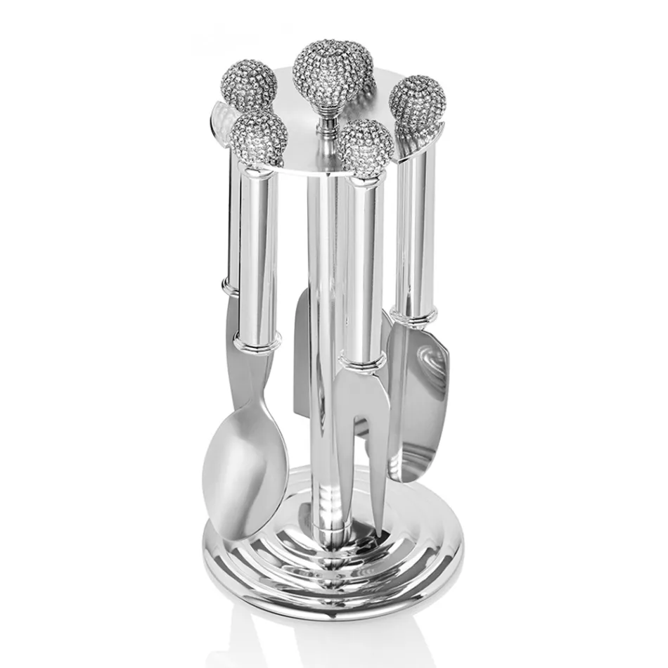 Kaasmessen in Zilver Metaal met Kristallen 5 Stuks - Marfio Viadurini