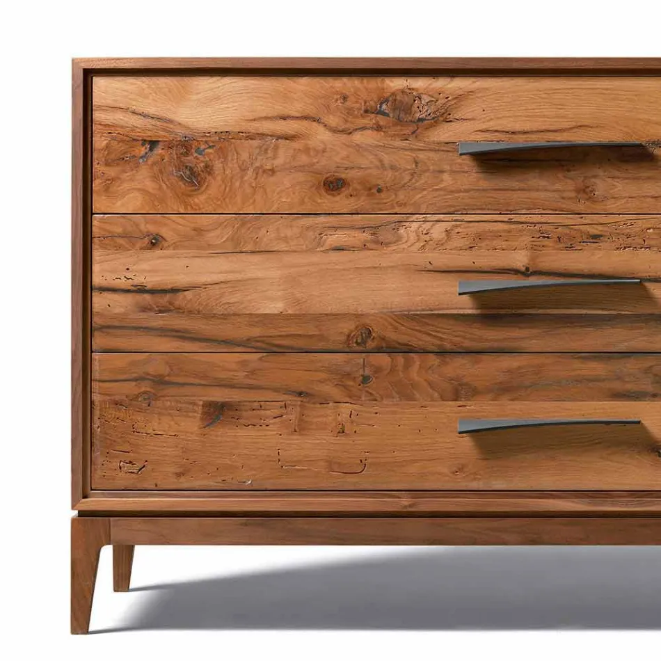 Dresser 3 laden walnoot modern design, L 131 x B 55 x H 80 cm, Sandro Viadurini