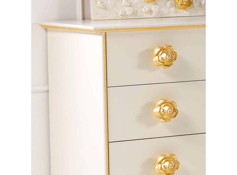 Dresser 4 laden te ontwerpen met houten knoppen in de vorm van rozen Renoir Viadurini