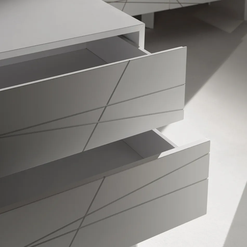 Commode met 3 lades van geverfd spaanplaat - Gemelli Viadurini