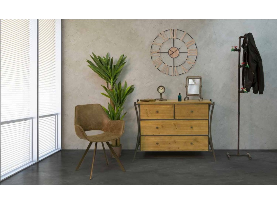 Design dressoir met 5 lades in dennenhout en ijzer - Doran Viadurini