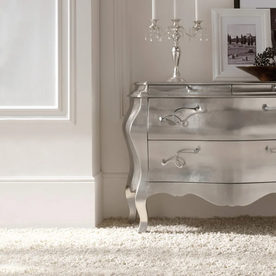 Dressoir van massief hout met zilveren bladafwerking Made in Italy - Brugge Viadurini