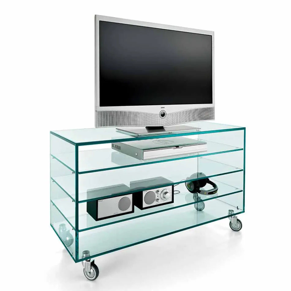 Extralight glazen ladekast en zes lades van wit hout gemaakt in Italië - Ganzo Viadurini