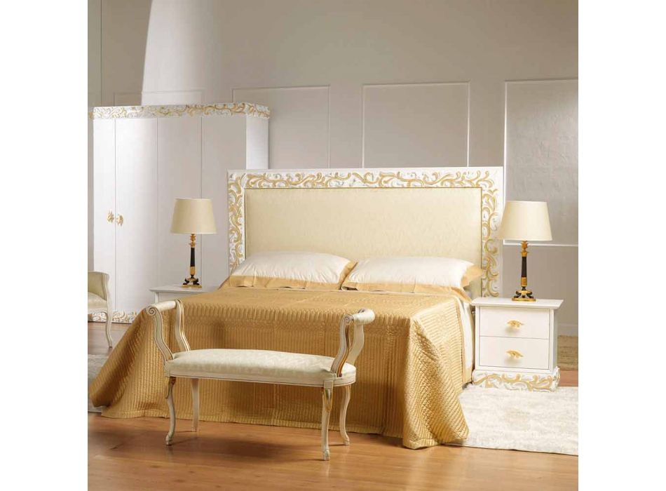 Bedside 2 houten laden met Kush gouden versieringen, made in Italy