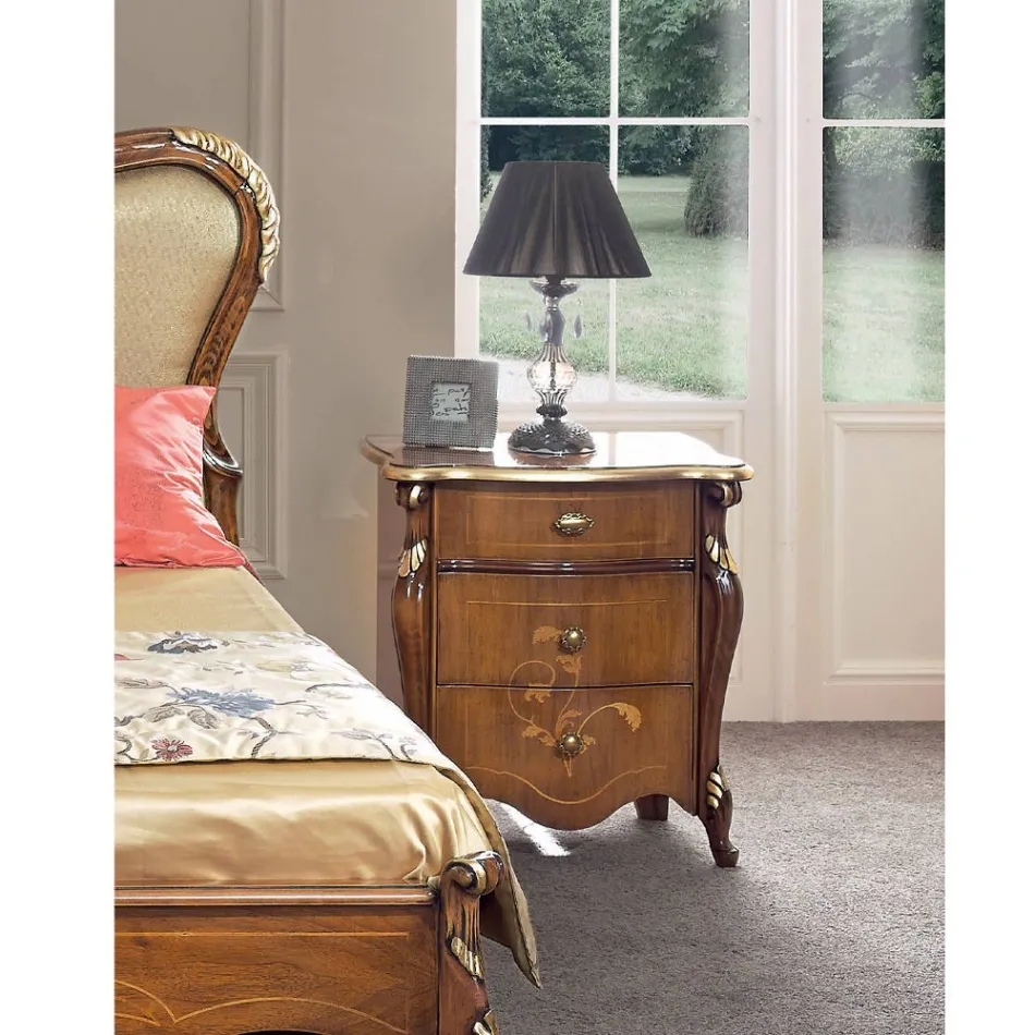 Klassiek nachtkastje 3 luxe lades walnoothout Made in Italy - Cambrige Viadurini