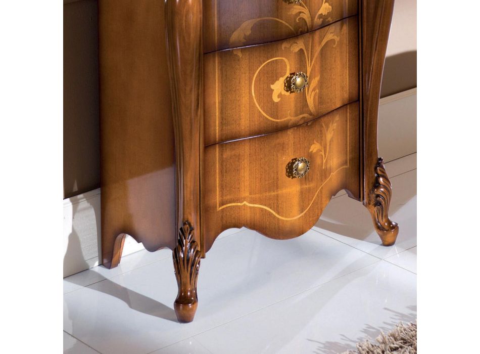 Klassiek nachtkastje in ingelegd hout met 4 lades Made in Italy - Ottaviano Viadurini