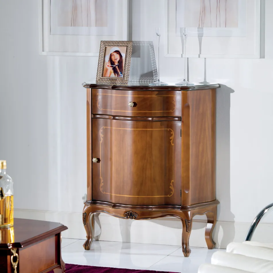 Klassiek nachtkastje ingelegde houten deur en lade Made in Italy - Leonor Viadurini