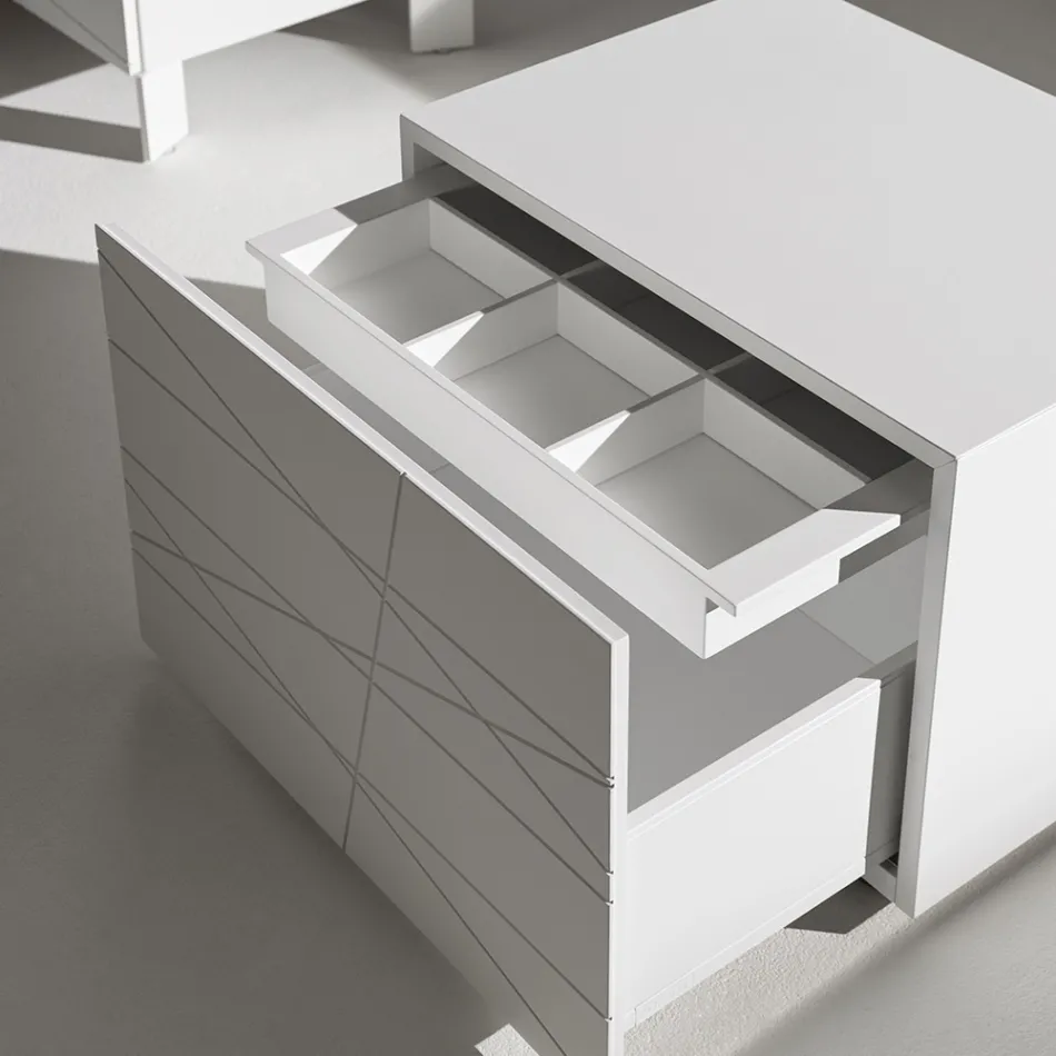 Nachtkastje met 1 lade van geverfd spaanplaat - Leone Viadurini