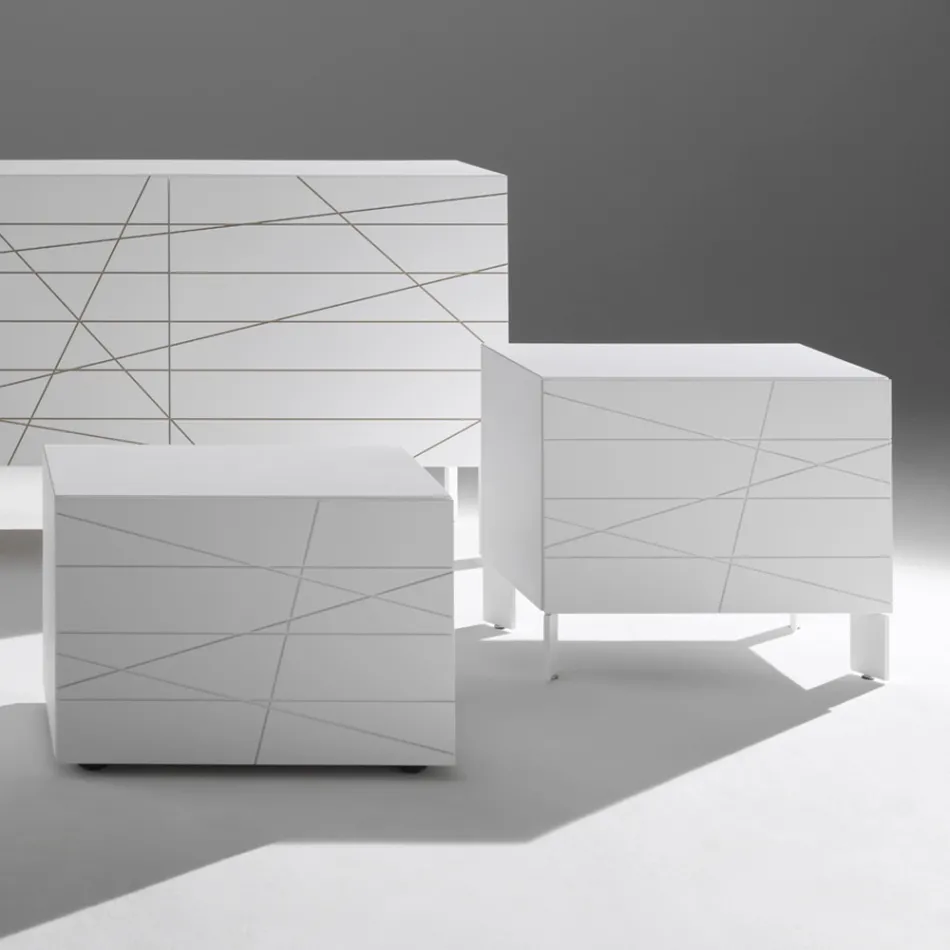 Nachtkastje met 1 lade van geverfd spaanplaat - Leone Viadurini