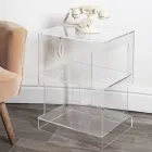 Modern transparant acryl kristallen design nachtkastje met plank - Icaria Viadurini