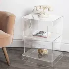 Modern transparant acryl kristallen design nachtkastje met plank - Icaria Viadurini