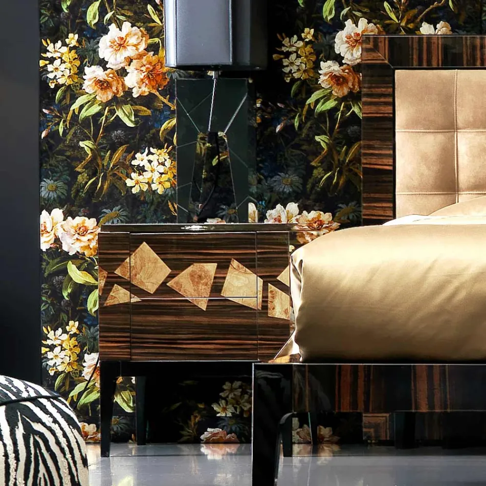 Nachtkastje in notenhout en ebbenhout Grilli Zarafa gemaakt in Italië Viadurini