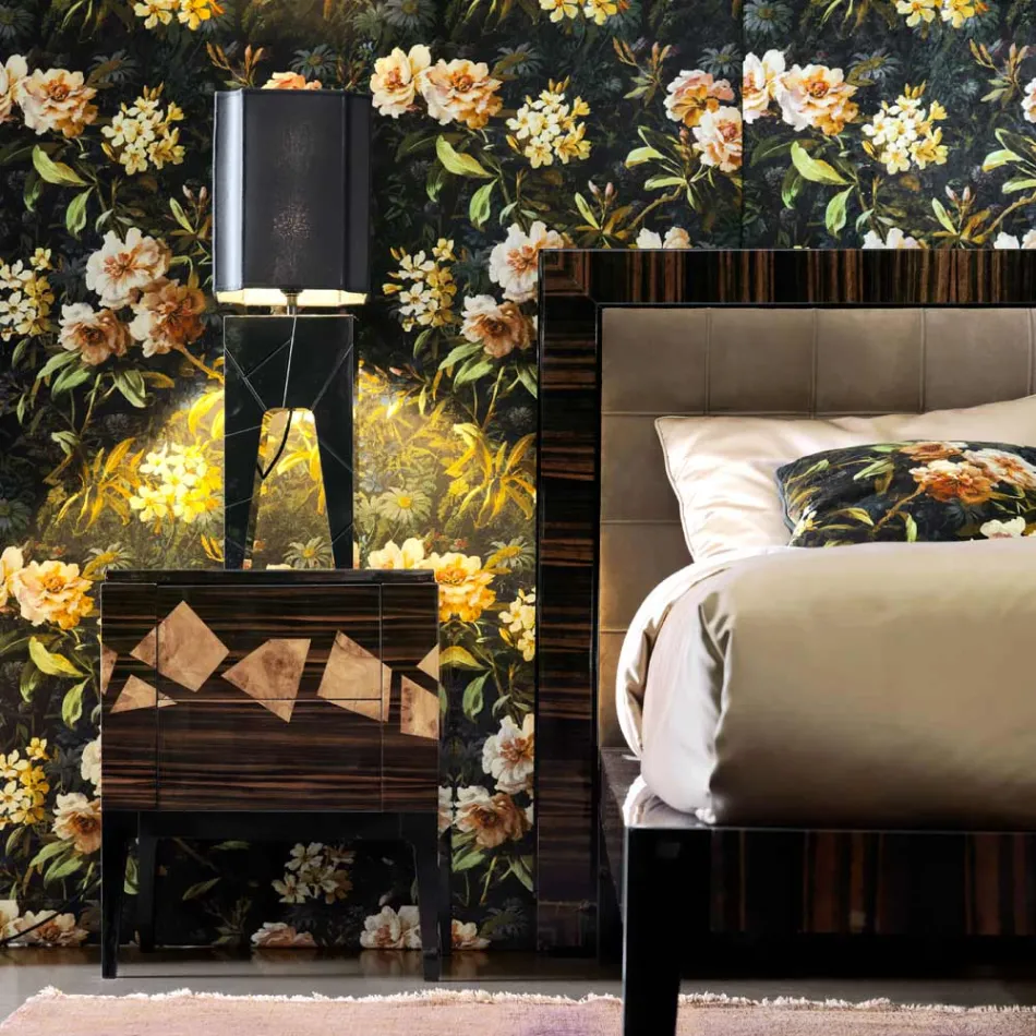 Nachtkastje in notenhout en ebbenhout Grilli Zarafa gemaakt in Italië Viadurini