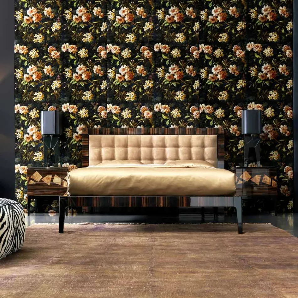 Nachtkastje in notenhout en ebbenhout Grilli Zarafa gemaakt in Italië Viadurini