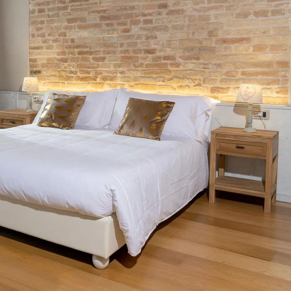 Massief teakhouten nachtkastje met 1 lade - Penca Viadurini