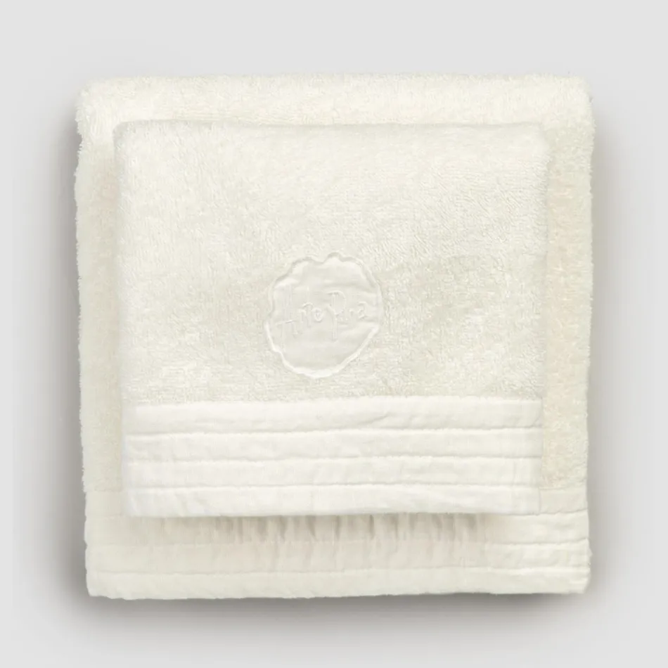 Complete set gezichtshanddoek en gastendoekje in badstof en linnenmix - Kelim Viadurini