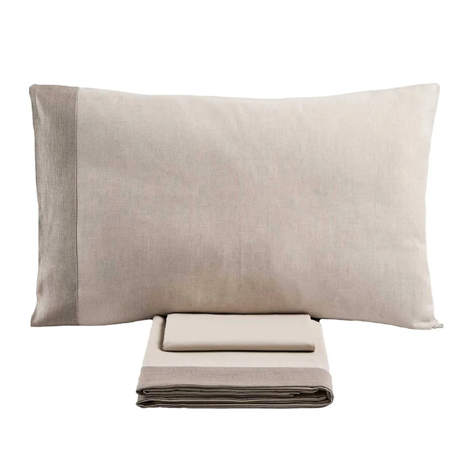 Tweepersoonsbedset van 90% katoen en 10% linnen, gemaakt in Italië - Nestle Viadurini