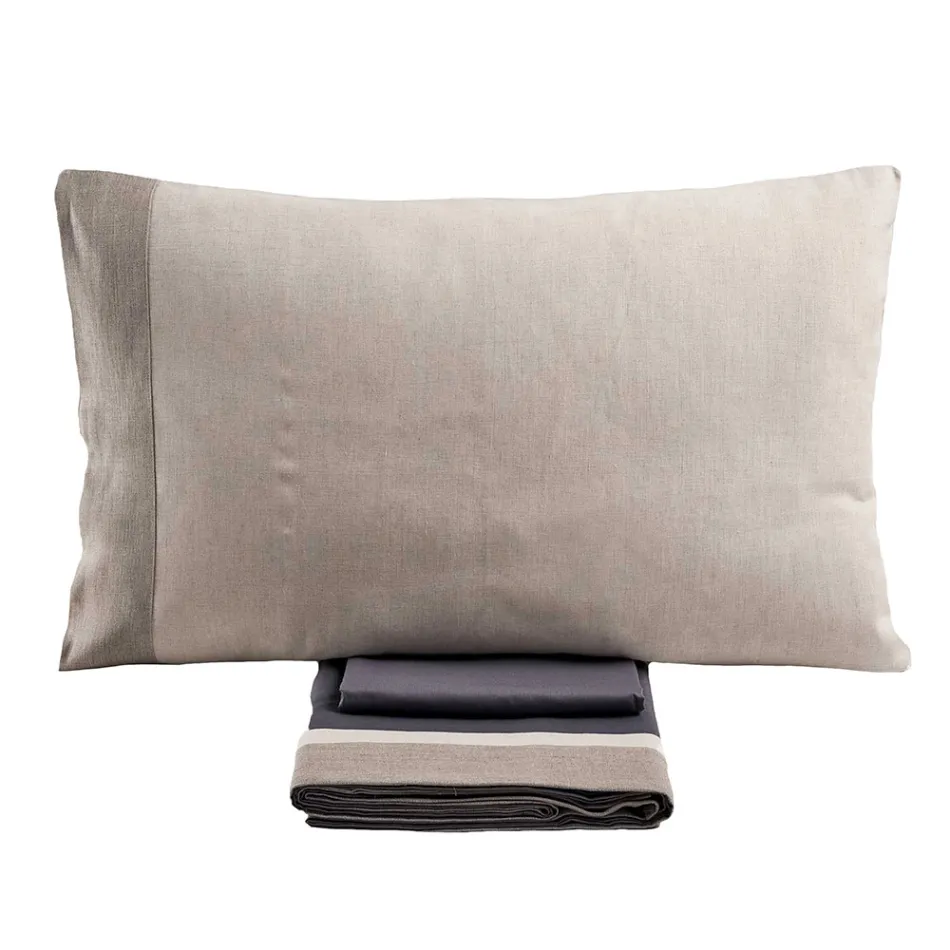 Tweepersoonsbedset van 90% katoen en 10% linnen, gemaakt in Italië - Nestle Viadurini