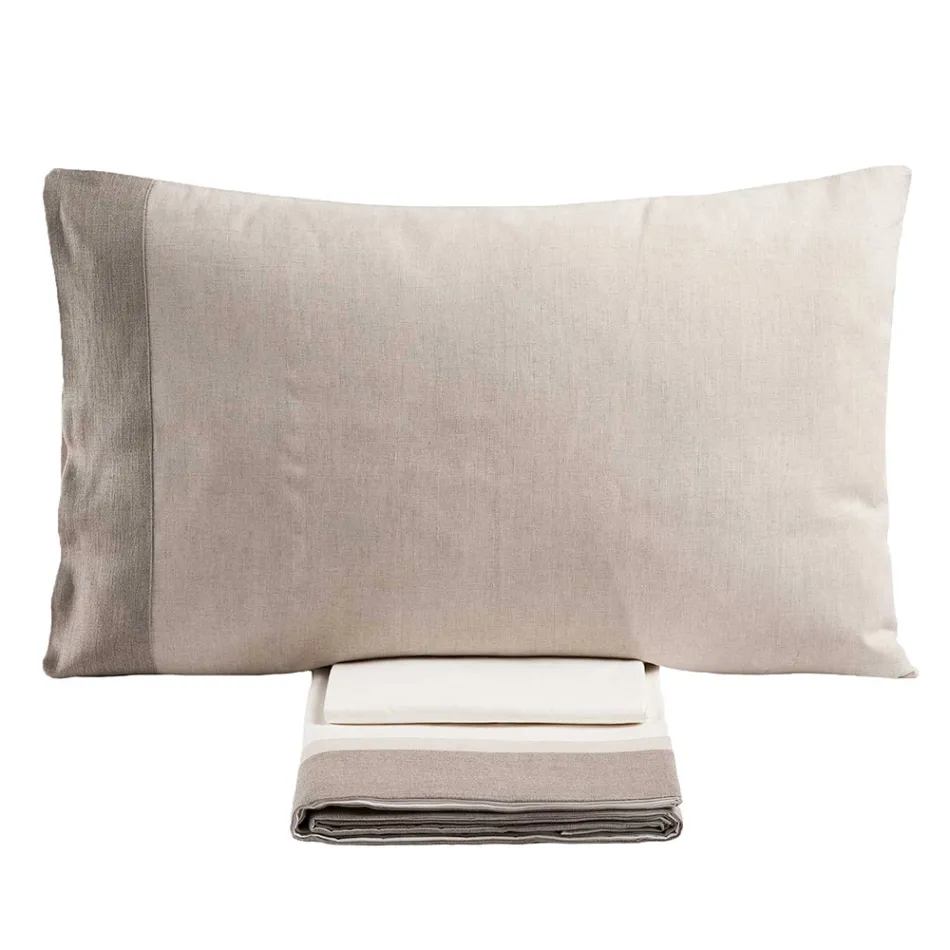 Tweepersoonsbedset van 90% katoen en 10% linnen, gemaakt in Italië - Nestle Viadurini