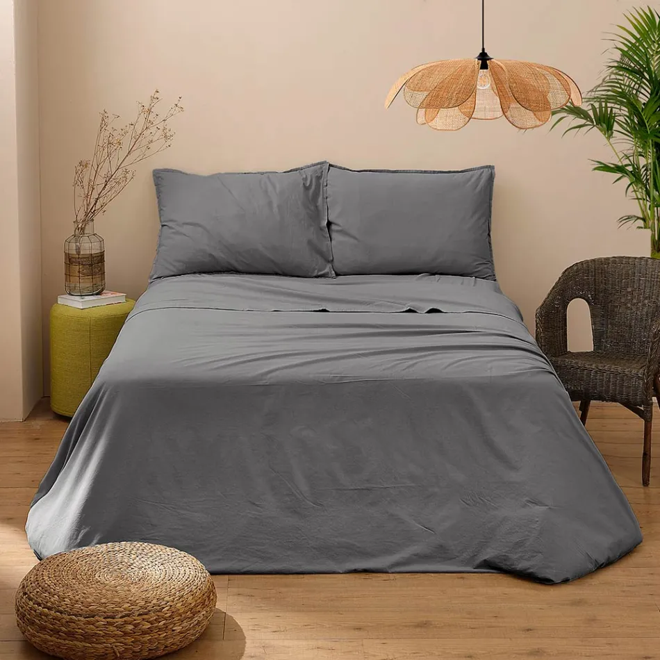 Tweepersoonsbed compleet in puur katoen, geverfd en gearceerd - Delicacy Viadurini