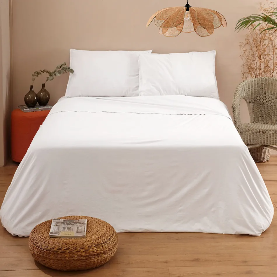 Compleet tweepersoonsbed in puur katoenen kleding geverfd en gearceerd - Delicacy Viadurini