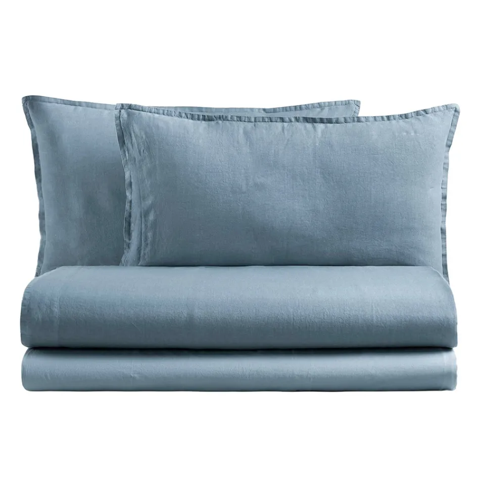 Compleet tweepersoonsbed in puur katoenen kleding geverfd en gearceerd - Delicacy Viadurini