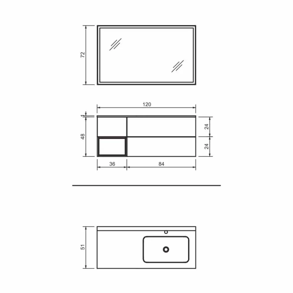 Samenstelling 2 hangend badkamermeubilair in platina gelakt Mdf, luxe - Renga Viadurini