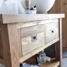 Compositie 3 Badkamermeubels in teakhout met harswastafel - Essence Viadurini