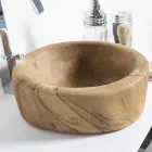 Compositie 3 Badkamermeubels in Teakhout en Hi Macs® - Talk Viadurini